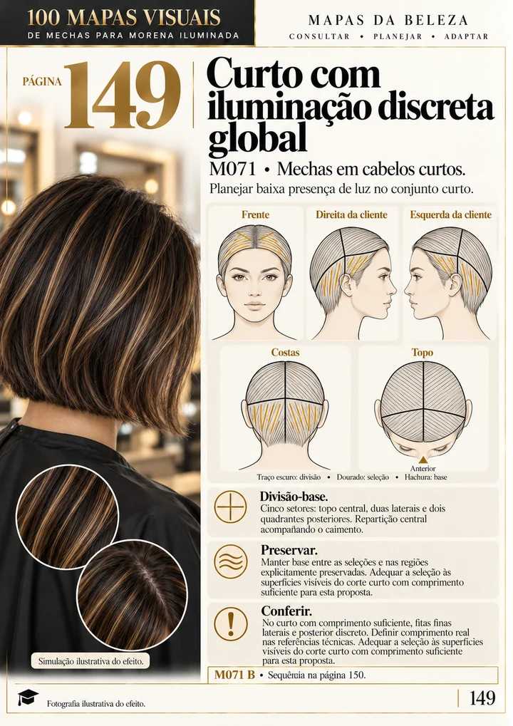 Mapa M071: distribuição de iluminação discreta em cabelo curto